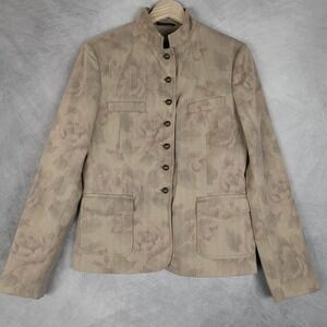 Weekend MaxMara Blazer Womens 10 Beige Floral Cotton Blend Mandarin Collar Italy